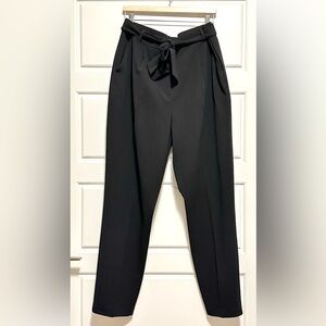 Size 16 Tall Black Pleated Tie-Waist Tapered Trouser